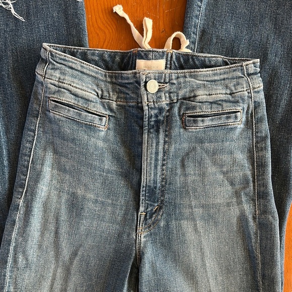 MOTHER laced hustler women’s Blue Ankle Cropped Jeans w Distressed Details sz 24 - Picture 6 of 15